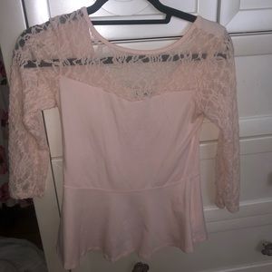 Express pink peplum lace shirt